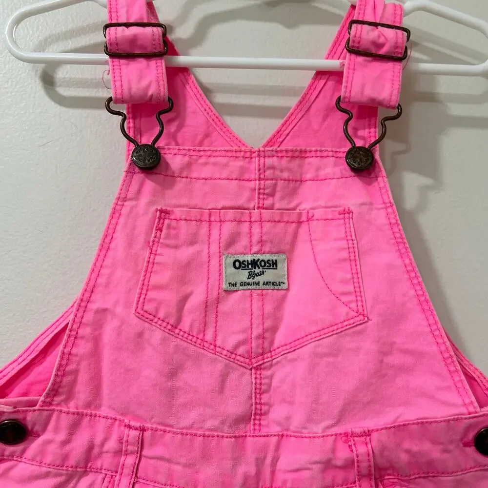Oshkosh B’Gosh Baby Girls Size 24 Months Hot Pink Shortalls Overalls Y2K Cotton